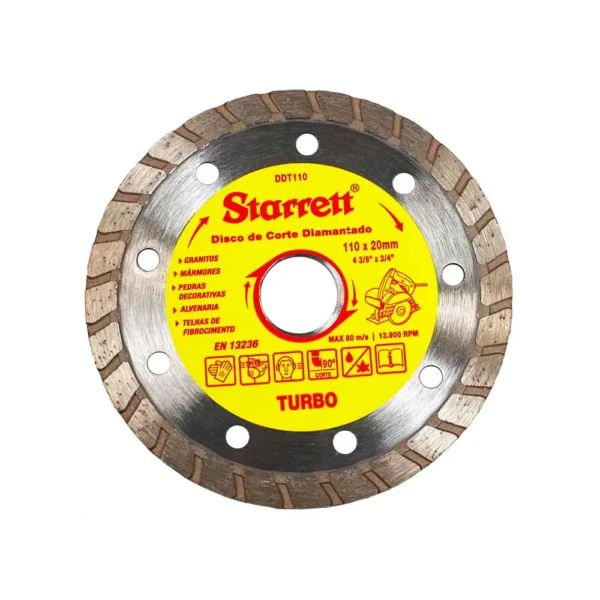 Disco Diamantado de Corte Turno, Diâmetro Externo 110mm e Furo 20mm